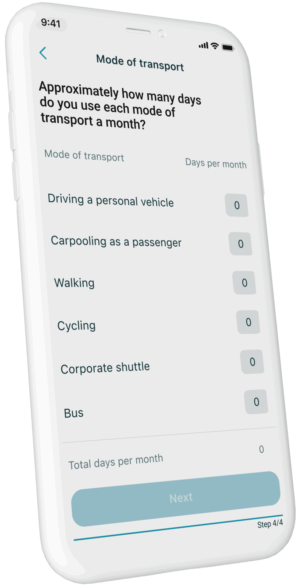A snapshot of the KINTO Join mobility survey app